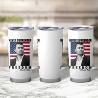 Never Surrender Freedom Tumbler Cup Patriotic Charlie Kirk Tribute American Flag - Wonder Print Shop