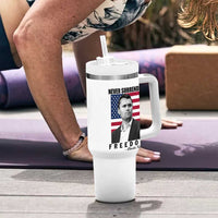 Never Surrender Freedom Tumbler With Handle Patriotic Charlie Kirk Tribute American Flag - Wonder Print Shop