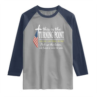 Faith Fueled Turning Point Raglan Shirt Christian Patriot Cross and American Flag - Wonder Print Shop