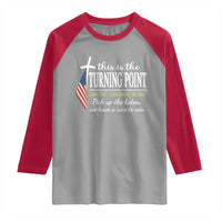 Faith Fueled Turning Point Raglan Shirt Christian Patriot Cross and American Flag - Wonder Print Shop
