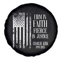 Charlie Kirk Patriotic Memorial Spare Tire Cover Firm in Faith Fierce in Justice American Flag - Wonder Print Shop