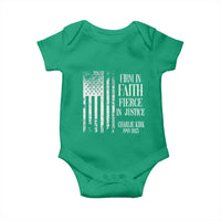 Charlie Kirk Patriotic Memorial Baby Onesie Firm in Faith Fierce in Justice American Flag - Wonder Print Shop