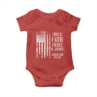 Charlie Kirk Patriotic Memorial Baby Onesie Firm in Faith Fierce in Justice American Flag - Wonder Print Shop