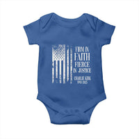Charlie Kirk Patriotic Memorial Baby Onesie Firm in Faith Fierce in Justice American Flag - Wonder Print Shop