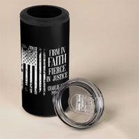Charlie Kirk Patriotic Memorial 4 in 1 Can Cooler Tumbler Firm in Faith Fierce in Justice American Flag - Wonder Print Shop