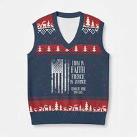 Charlie Kirk Patriotic Memorial V-Neck Knit Sweater Vest Firm in Faith Fierce in Justice American Flag - Wonder Print Shop