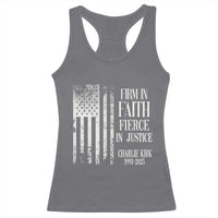 Charlie Kirk Patriotic Memorial Racerback Tank Top Firm in Faith Fierce in Justice American Flag - Wonder Print Shop