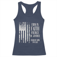 Charlie Kirk Patriotic Memorial Racerback Tank Top Firm in Faith Fierce in Justice American Flag - Wonder Print Shop