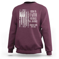 Charlie Kirk Patriotic Memorial Sweatshirt Firm in Faith Fierce in Justice American Flag - Wonder Print Shop