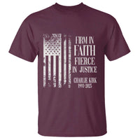 Charlie Kirk Patriotic Memorial T Shirt Firm in Faith Fierce in Justice American Flag - Wonder Print Shop