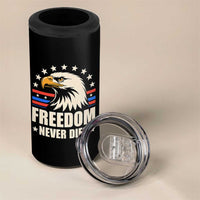 Freedom Never Dies 4 in 1 Can Cooler Tumbler Bold Patriotic Eagle Graphic for True American Patriots - Wonder Print Shop