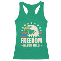 Freedom Never Dies Racerback Tank Top Bold Patriotic Eagle Graphic for True American Patriots - Wonder Print Shop