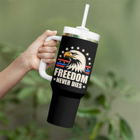 Freedom Never Dies Tumbler With Handle Bold Patriotic Eagle Graphic for True American Patriots - Wonder Print Shop
