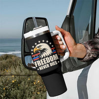 Freedom Never Dies Tumbler With Handle Bold Patriotic Eagle Graphic for True American Patriots - Wonder Print Shop