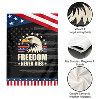 Freedom Never Dies Garden Flag Bold Patriotic Eagle Graphic for True American Patriots