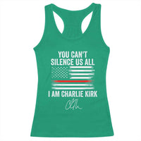 I Am Charlie Kirk Racerback Tank Top You Can’t Silence Us All Patriotic American Flag - Wonder Print Shop