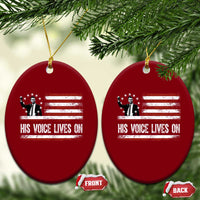 Charlie Kirk Memorial Ceramic Ornament His Voice Lives On Vintage Patriotic American Flag - Wonder Print Shop
