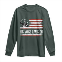 Charlie Kirk Memorial Long Sleeve Shirt His Voice Lives On Vintage Patriotic American Flag - Wonder Print Shop