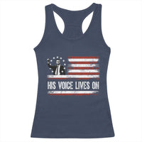 Charlie Kirk Memorial Racerback Tank Top His Voice Lives On Vintage Patriotic American Flag - Wonder Print Shop
