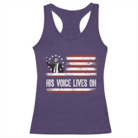 Charlie Kirk Memorial Racerback Tank Top His Voice Lives On Vintage Patriotic American Flag - Wonder Print Shop