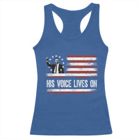 Charlie Kirk Memorial Racerback Tank Top His Voice Lives On Vintage Patriotic American Flag - Wonder Print Shop