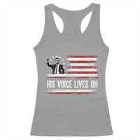 Charlie Kirk Memorial Racerback Tank Top His Voice Lives On Vintage Patriotic American Flag - Wonder Print Shop