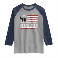 Charlie Kirk Memorial Raglan Shirt His Voice Lives On Vintage Patriotic American Flag - Wonder Print Shop