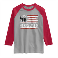 Charlie Kirk Memorial Raglan Shirt His Voice Lives On Vintage Patriotic American Flag - Wonder Print Shop