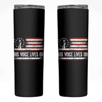 Charlie Kirk Memorial Skinny Tumbler His Voice Lives On Vintage Patriotic American Flag - Wonder Print Shop