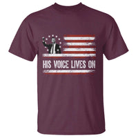 Charlie Kirk Memorial T Shirt His Voice Lives On Vintage Patriotic American Flag - Wonder Print Shop