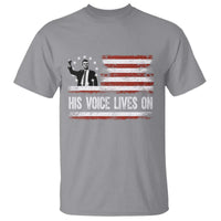 Charlie Kirk Memorial T Shirt His Voice Lives On Vintage Patriotic American Flag - Wonder Print Shop