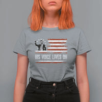 Charlie Kirk Memorial T Shirt For Women His Voice Lives On Vintage Patriotic American Flag - Wonder Print Shop