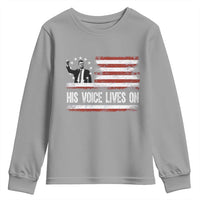 Charlie Kirk Memorial Youth Sweatshirt His Voice Lives On Vintage Patriotic American Flag - Wonder Print Shop