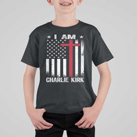 I Am Charlie Kirk T Shirt For Kid Christian Cross Faith American Falg - Wonder Print Shop