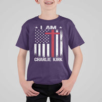 I Am Charlie Kirk T Shirt For Kid Christian Cross Faith American Falg - Wonder Print Shop