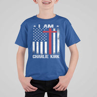 I Am Charlie Kirk T Shirt For Kid Christian Cross Faith American Falg - Wonder Print Shop