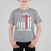 I Am Charlie Kirk T Shirt For Kid Christian Cross Faith American Falg - Wonder Print Shop