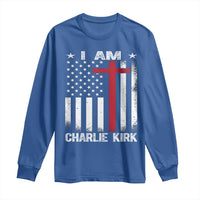 I Am Charlie Kirk Long Sleeve Shirt Christian Cross Faith American Falg - Wonder Print Shop