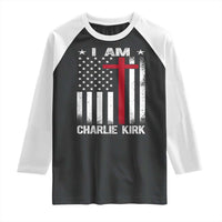 I Am Charlie Kirk Raglan Shirt Christian Cross Faith American Falg - Wonder Print Shop