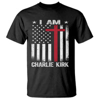I Am Charlie Kirk T Shirt Christian Cross Faith American Falg - Wonder Print Shop