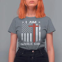 I Am Charlie Kirk T Shirt For Women Christian Cross Faith American Falg - Wonder Print Shop