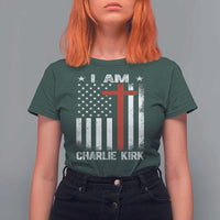 I Am Charlie Kirk T Shirt For Women Christian Cross Faith American Falg - Wonder Print Shop
