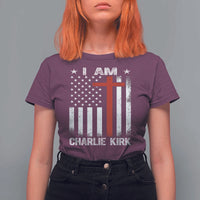 I Am Charlie Kirk T Shirt For Women Christian Cross Faith American Falg - Wonder Print Shop
