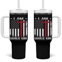 I Am Charlie Kirk Tumbler With Handle Christian Cross Faith American Falg - Wonder Print Shop