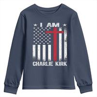I Am Charlie Kirk Youth Sweatshirt Christian Cross Faith American Falg - Wonder Print Shop