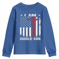I Am Charlie Kirk Youth Sweatshirt Christian Cross Faith American Falg - Wonder Print Shop