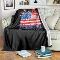 Red White and Blueberries Throw Blanket Patriotic Vintage American Flag Coquette Bow - Wonder Print Shop