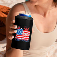 Red White and Blueberries 4 in 1 Can Cooler Tumbler Patriotic Vintage American Flag Coquette Bow - Wonder Print Shop