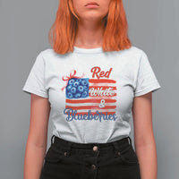 Red White and Blueberries T Shirt For Women Patriotic Vintage American Flag Coquette Bow - Wonder Print Shop