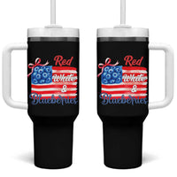 Red White and Blueberries Tumbler With Handle Patriotic Vintage American Flag Coquette Bow - Wonder Print Shop